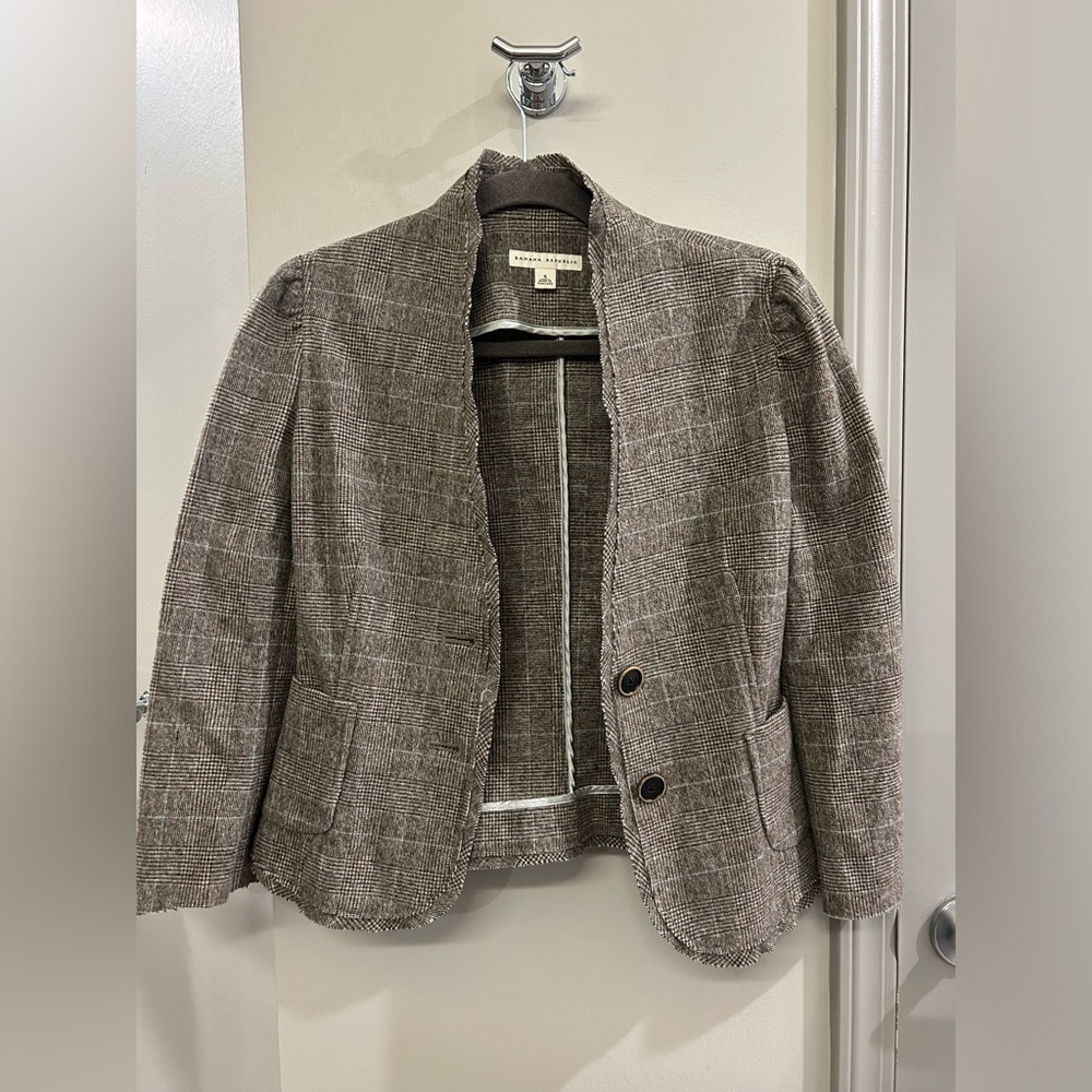 Banana Republic Blazer Wool Blend Women’s 4 Y2K Plaid Brown